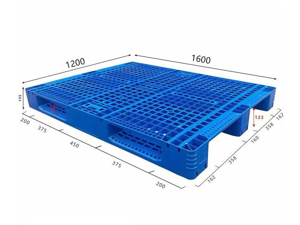 BH1612 1600 by 1200 mm grid deck plastic pallet full dimensional view